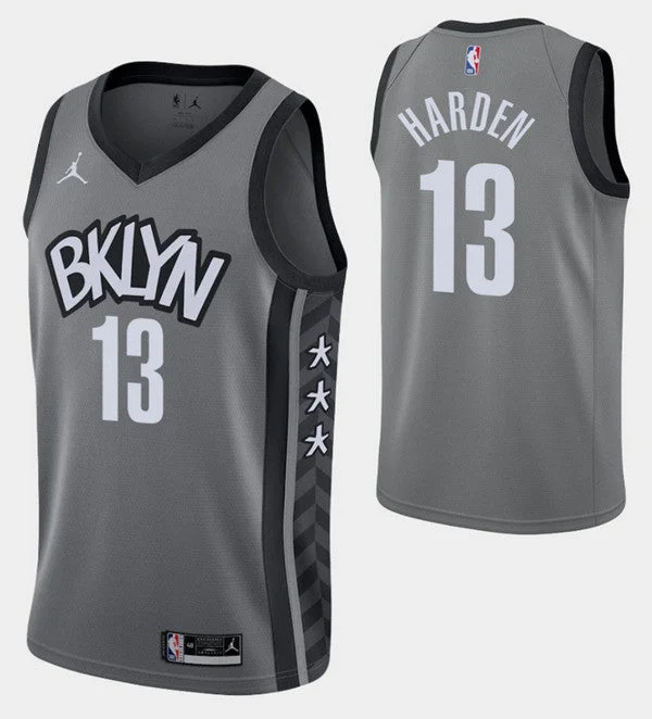 Basketball Jersey Silver-Men's Brooklyn Nets #13 James Harden Grey 2019 Stitched Basketball Jersey