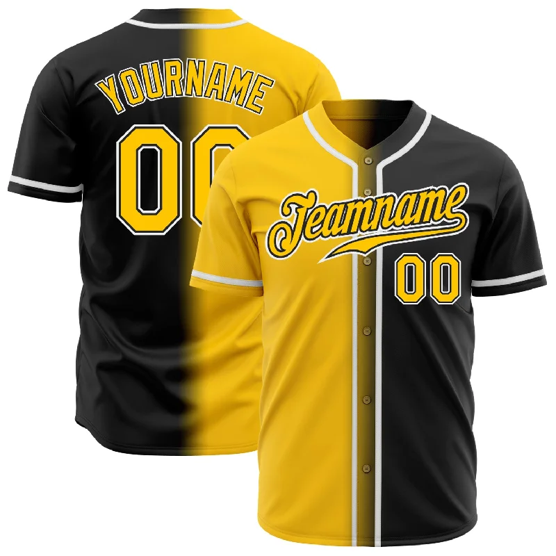 Baseball Jersey MVP-Custom Black Yellow-White Authentic Gradient Fashion Baseball Jersey