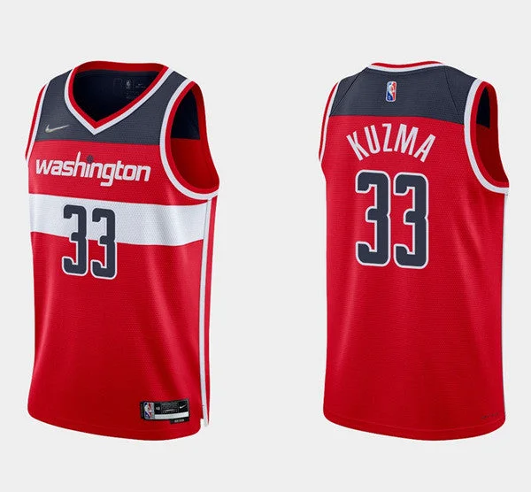 Basketball Jersey Fashion-Men' Wizards #33 Kyle Kuzma Diamond Red Icon Basketball Stitched Basketball Jersey