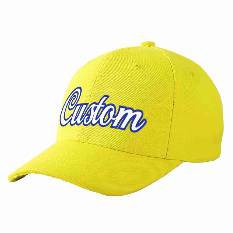 Baseball Cap Space Theme-Custom Yellow White-Royal Curved Eaves Sport Baseball Cap Design for Men/Women/Youth