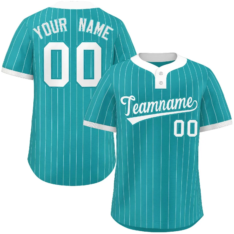 Baseball Jersey Poolside-Custom Aqua White Stripe Fashion Authentic Two-Button Baseball Jersey