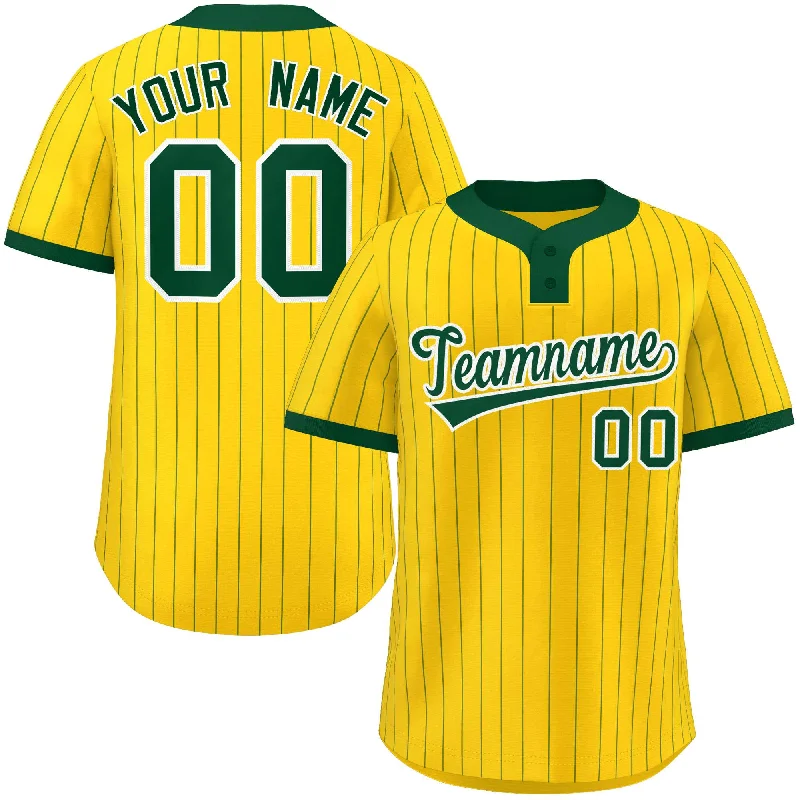 Baseball Jersey Affordable-Custom Gold Green Stripe Fashion Authentic Two-Button Baseball Jersey