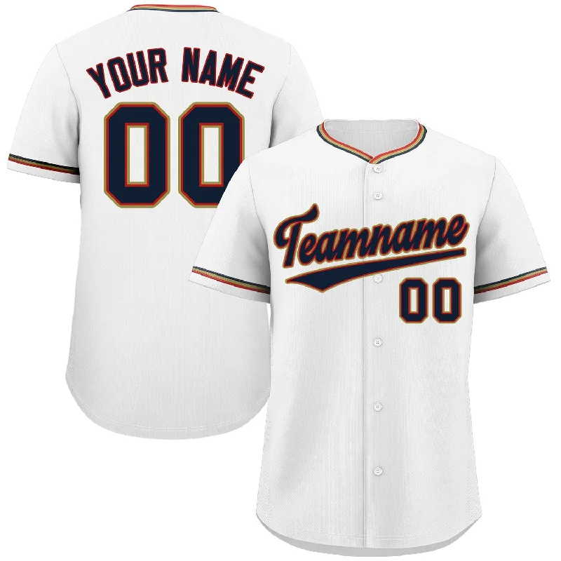 Baseball Jersey Wholesale-Custom White Navy-Old Gold Classic Style Authentic Baseball Jersey