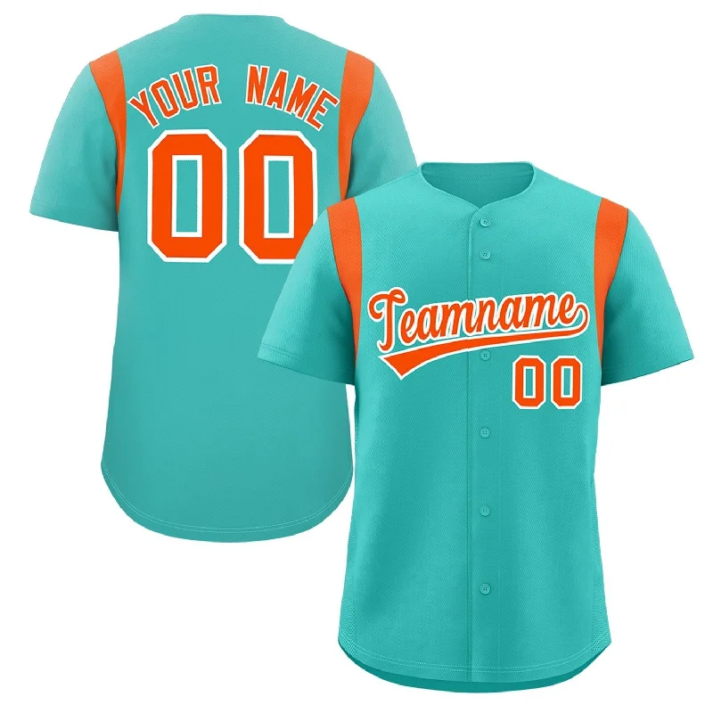 Baseball Jersey Moisture-Wicking-Custom Aqua Orange Classic Style Personalized Full Button Authentic Baseball Jersey