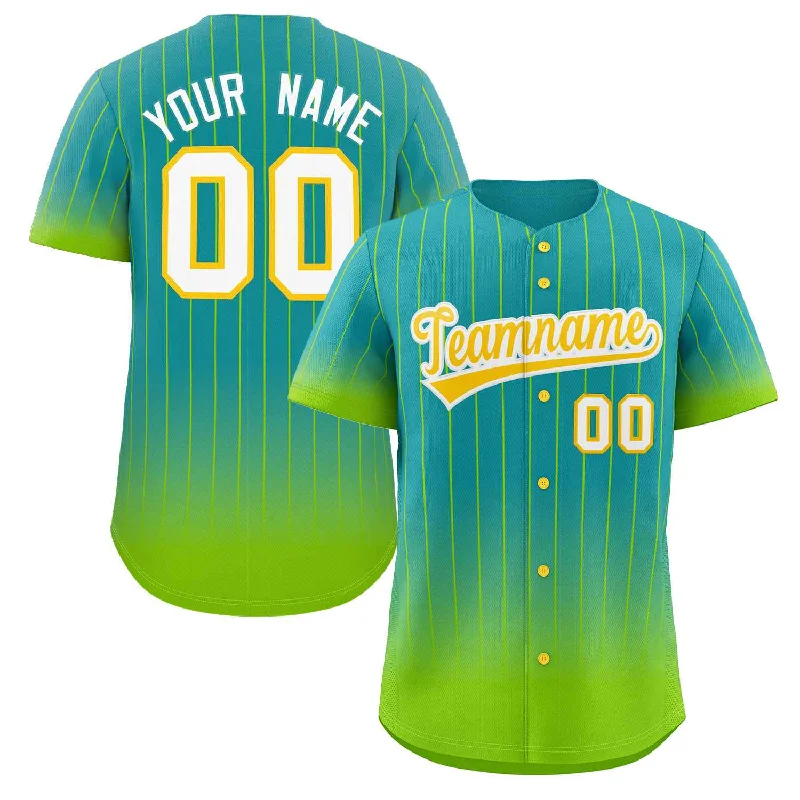 Baseball Jersey Little League-Custom Aqua Neon Green-Gold Gradient Stripe Fashion Authentic Baseball Jersey