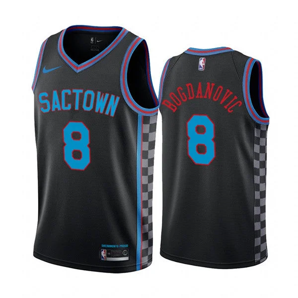 Basketball Jersey Birthday-Men's Sacramento Kings Purple #8 Bogdan Bogdanovic Black City Edition Sactown 2020-21 Stitched Basketball Jersey