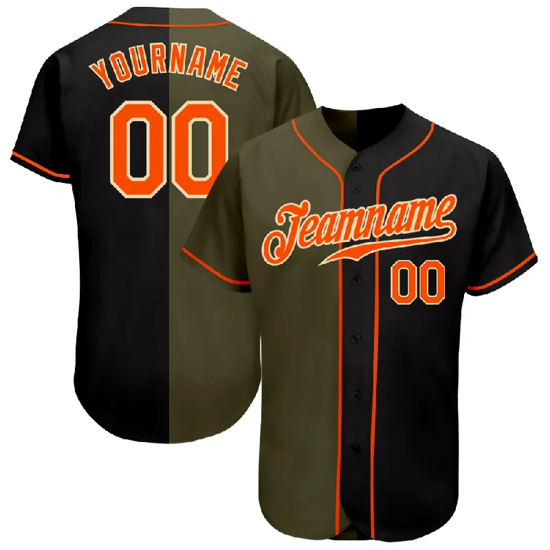 Baseball Jersey UV Protection-Custom Black Orange Olive-Cream Authentic Split Fashion Baseball Jersey