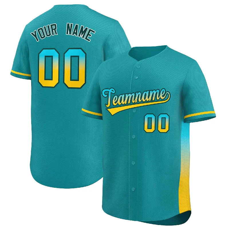 Baseball Jersey Space Theme-Custom Aqua Sky Blue-Gold Personalized Gradient Font And Side Design Authentic Baseball Jersey