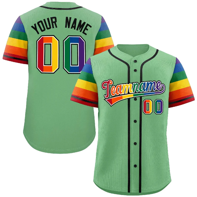 Baseball Jersey Pink-Custom Green LGBT Rainbow For Pride Month Raglan Sleeves Authentic Baseball Jersey