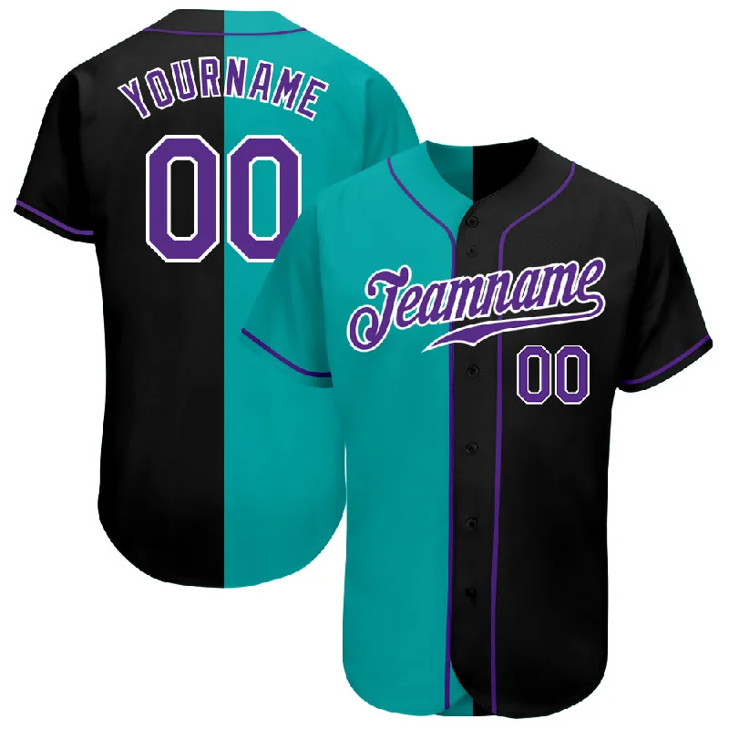 Baseball Jersey Durable-Custom Black Purple-Aqua Authentic Split Fashion Baseball Jersey