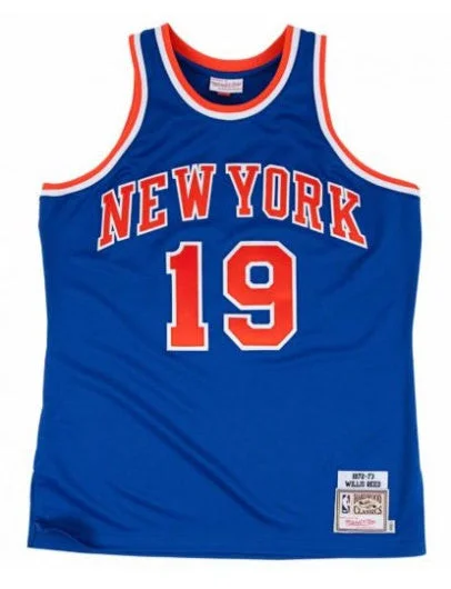 Basketball Jersey Poolside-Men's New Yok Knicks #19 Willis Reed 1972-73 Blue Throwback Stitched Basketball Jersey