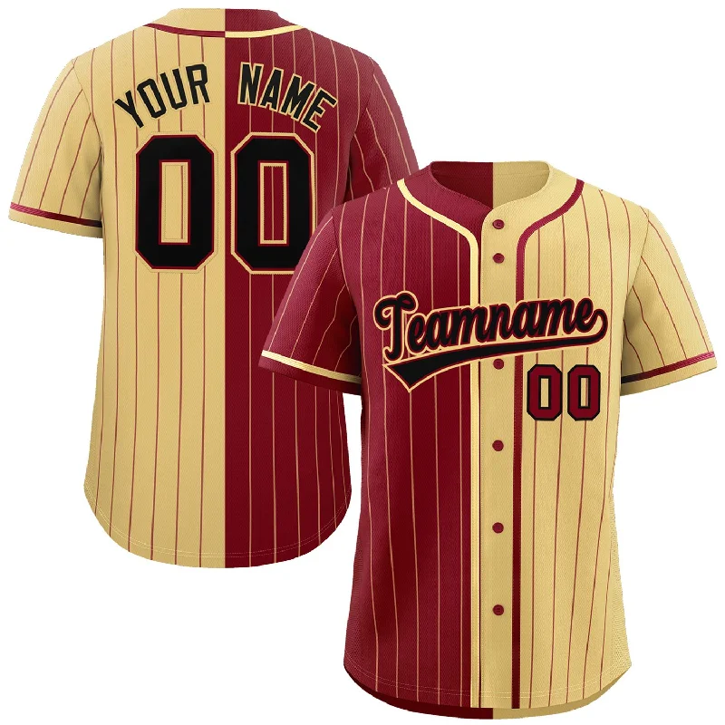 Baseball Jersey Black-Custom Crimson Khaki Two Tone Striped Fashion Authentic Baseball Jersey