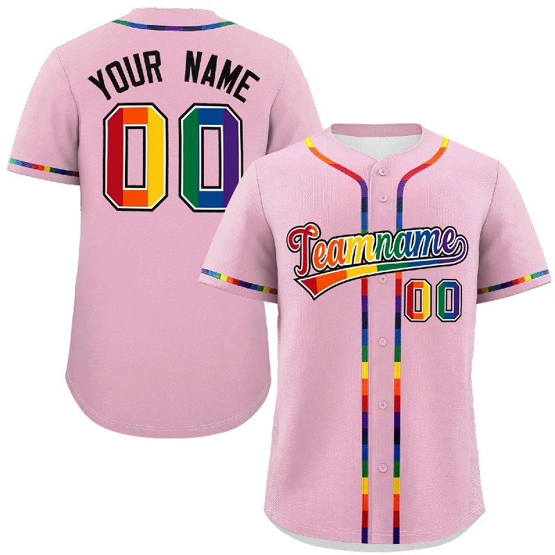 Baseball Jersey Music Band-Custom Light Pink LGBT Rainbow For Pride Month Classic Style Authentic Baseball Jersey