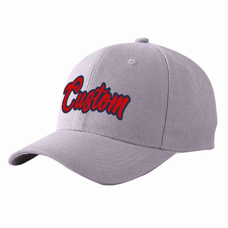 Baseball Cap Baseball Team-Custom Gray Red-Navy Curved Eaves Sport Baseball Cap Design for Men/Women/Youth