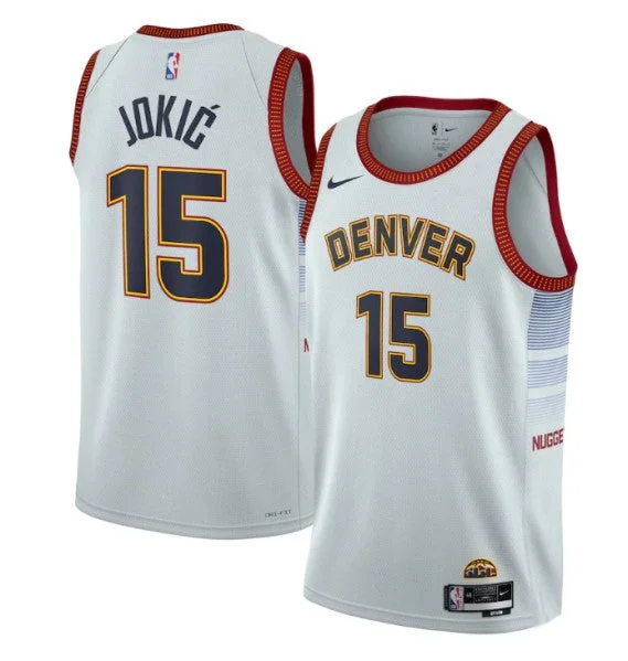 Basketball Jersey Bridesmaid-Men's Denver Nuggets #15 Nikola Jokic Gray 2022/23 City Edition Stitched Basketball Jersey