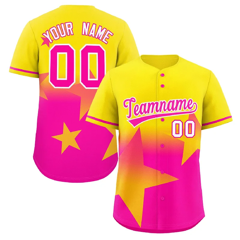 Baseball Jersey Thanksgiving-Custom Gold Pink Gradient Star Graffiti Pattern Authentic Baseball Jersey