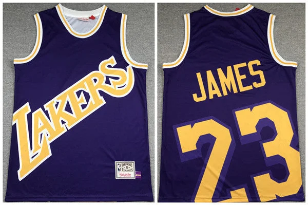 Basketball Jersey Durable Material-Men's Los Angeles Lakers #23 LeBron James Purple Big Face Stitched Basketball Jersey