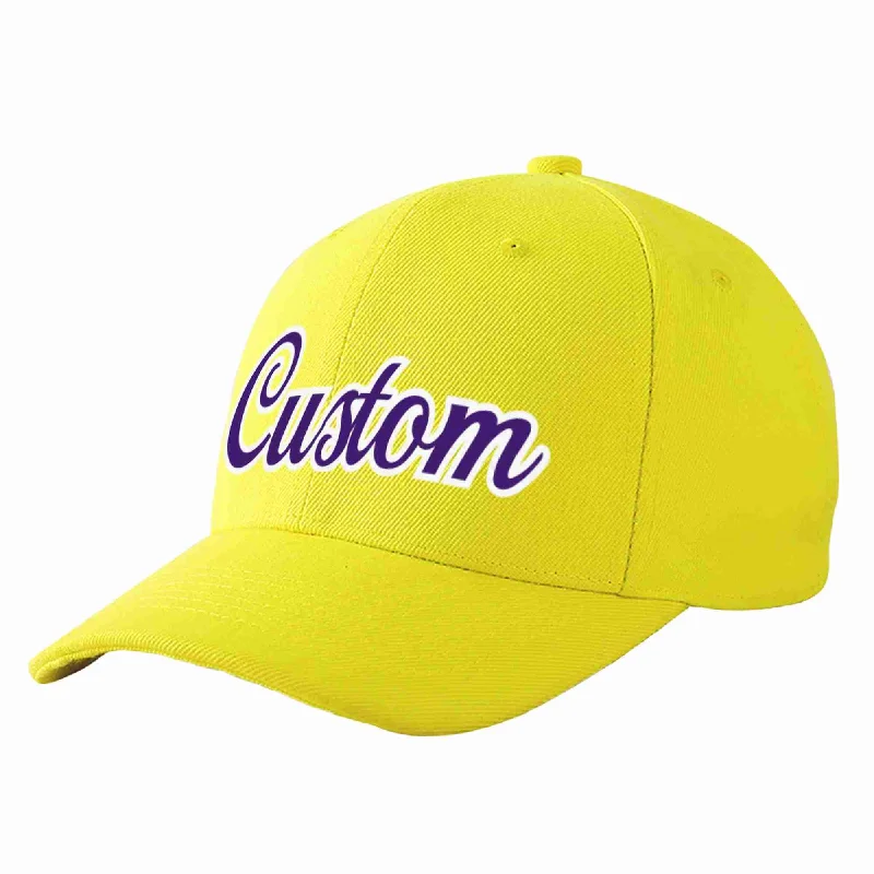 Baseball Cap Limited Edition-Custom Yellow Purple-White Curved Eaves Sport Baseball Cap Design for Men/Women/Youth