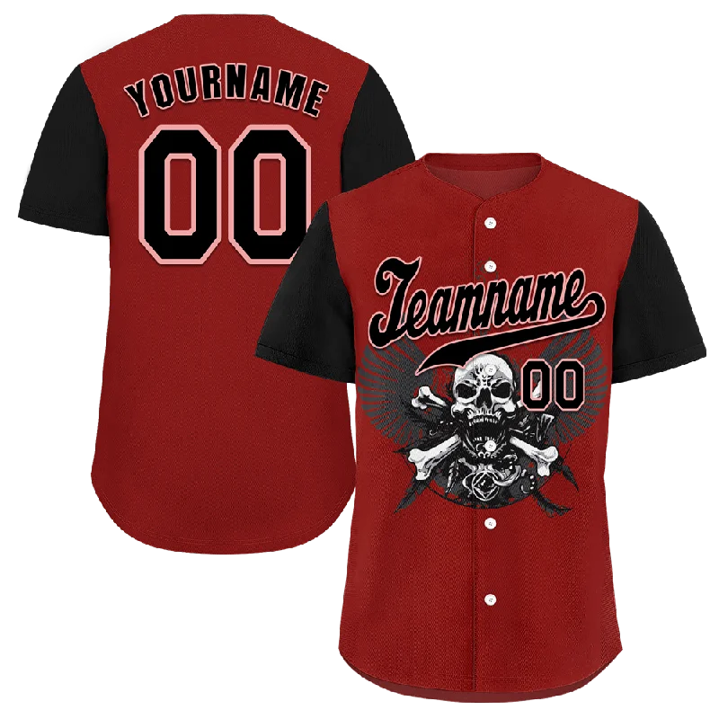 Baseball Jersey Birthday-Custom Red Black Skull Fashion Black Authentic Baseball Jersey BSBJ0a-bc0fb9e