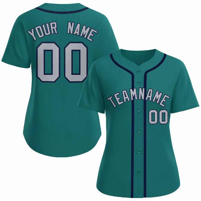 Baseball Jersey Practice-Custom Aqua Gray Navy Classic Style Baseball Jersey for Women