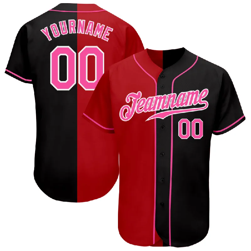 Baseball Jersey Sun Protection-Custom Black Pink Red-White Authentic Split Fashion Baseball Jersey