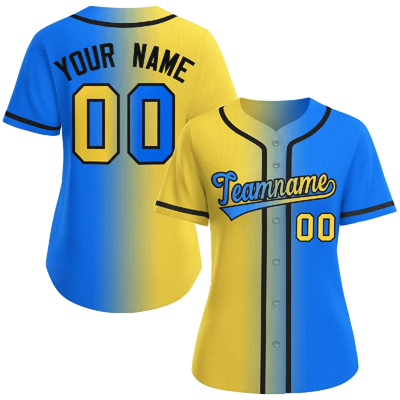 Baseball Jersey All-Star-Custom Gold Light Blue-Black Gradient Fashion Baseball Jersey For Women