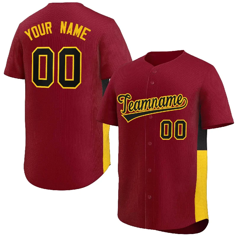 Baseball Jersey Festival-Custom Crimson Black-Yellow Personalized Side Two-Tone Design Authentic Baseball Jersey