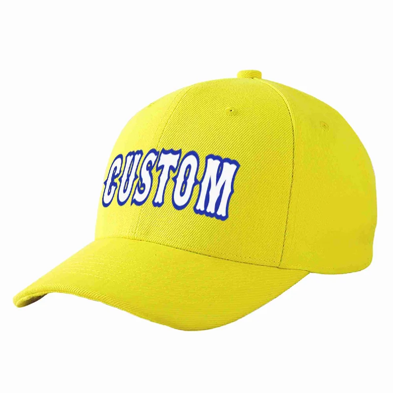 Baseball Cap Camping-Custom Yellow White-Royal Curved Eaves Sport Baseball Cap Design for Men/Women/Youth