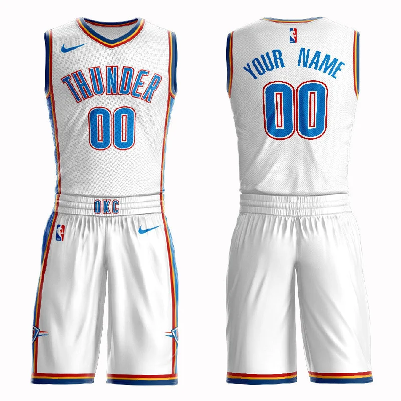 Basketball Jersey Home-Thunder White Men's Customized Swingman Basketball Jersey(With Shorts)