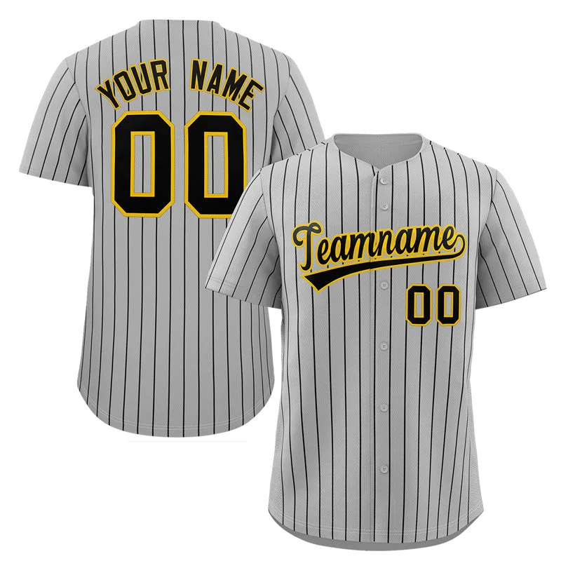 Baseball Jersey Lounge-Custom Gray Black-Gold Stripe Fashion Authentic Baseball Jersey