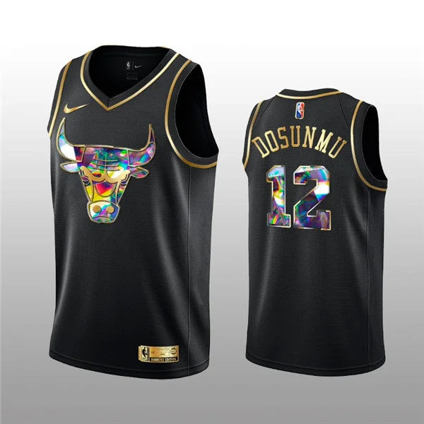 Basketball Jersey Gym-Men's Chicago Bulls #12 Ayo Dosunmu 2021/22 Black Golden Edition 75th Anniversary Diamond Logo Stitched Basketball Basketball Jersey