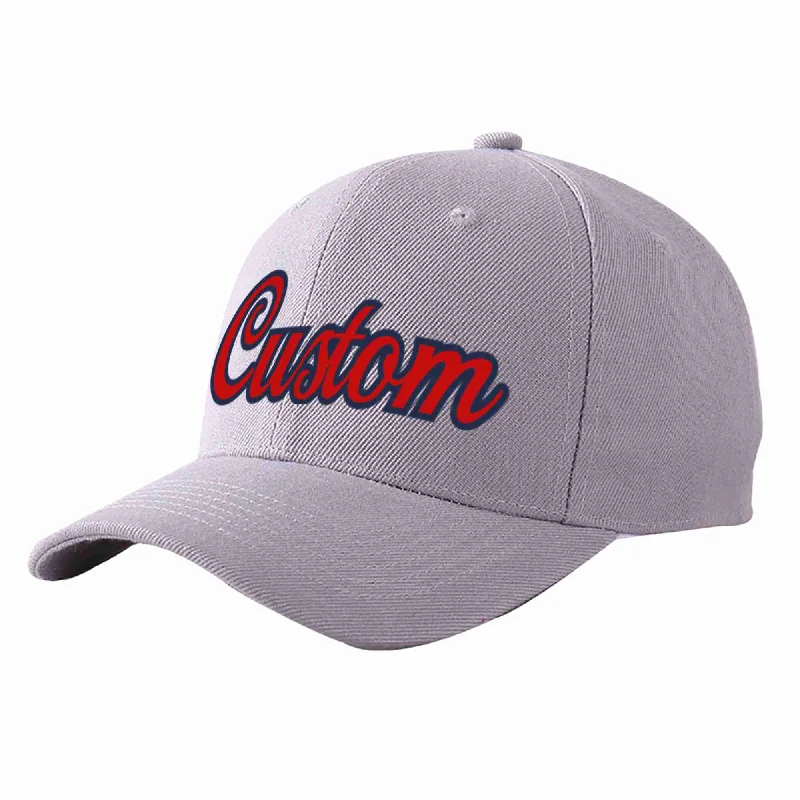 Baseball Cap Flexfit-Custom Gray Red-Navy Curved Eaves Sport Baseball Cap Design for Men/Women/Youth