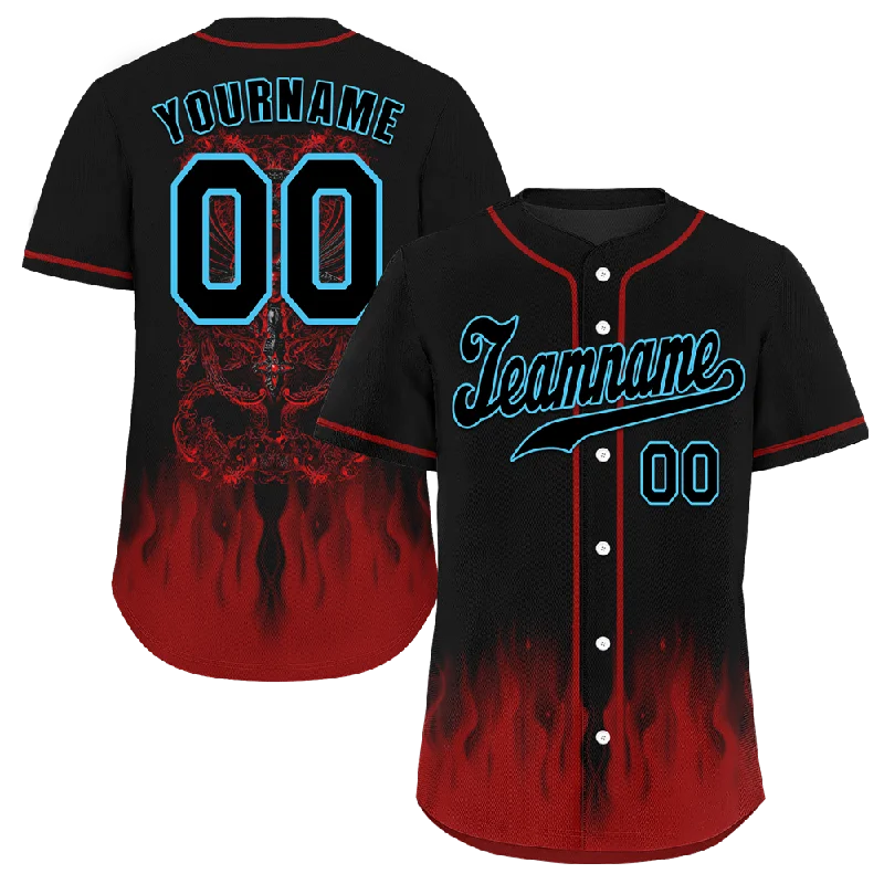 Baseball Jersey Thanksgiving-Custom Black Red Skull Fashion Black Authentic Baseball Jersey BSBJ0a-bc0fb97