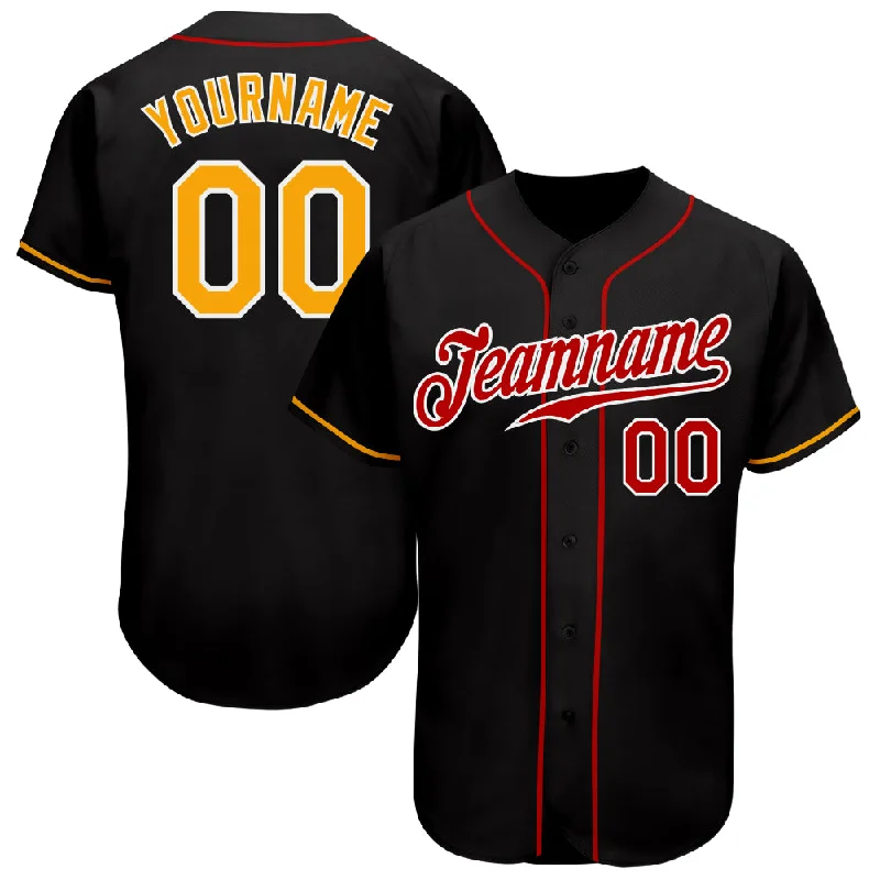 Baseball Jersey Classic-Custom Black Gold-Red Authentic Baseball Jersey