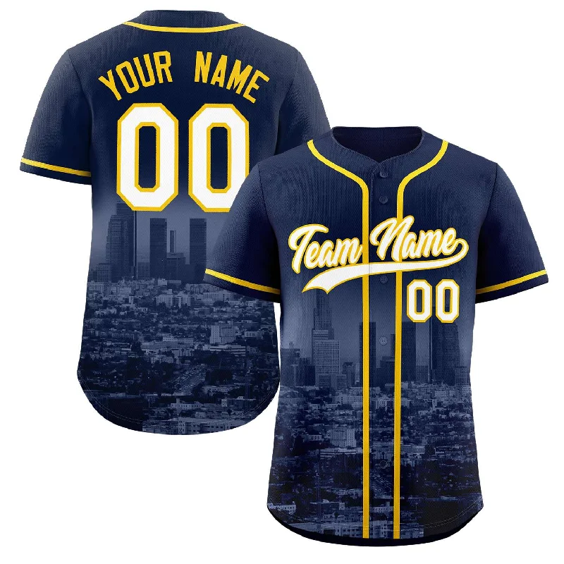 Baseball Jersey Business Casual-Custom Navy White-Yellow Los Angeles City Connect Baseball Jersey