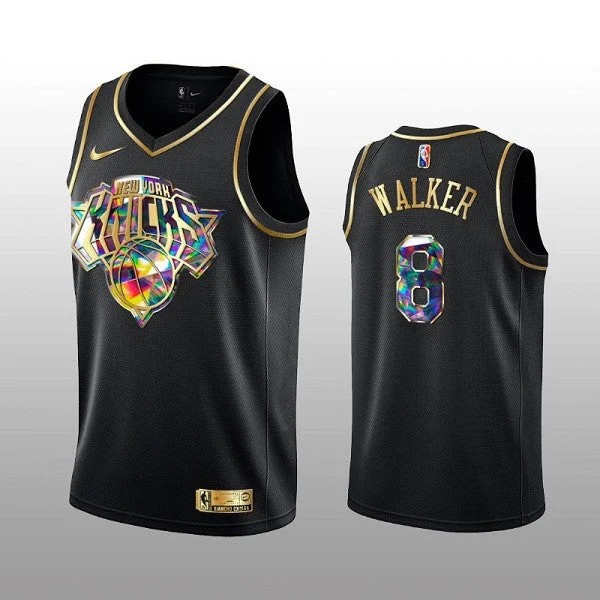 Basketball Jersey Party-Men's New Yok Knicks #8 Kemba Walker 2021/22 Black Golden Edition 75th Anniversary Diamond Logo Stitched Basketball Basketball Jersey