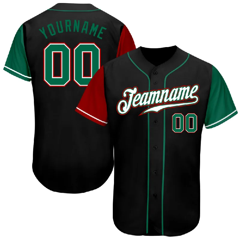 Baseball Jersey Baby-Custom Black Kelly Green-Red Authentic Two Tone Baseball Jersey