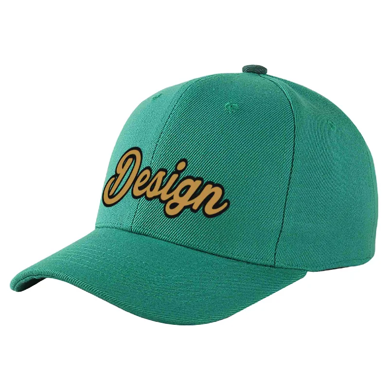 Baseball Cap Name-Custom Light Green Old Gold-Black Curved Eaves Sport Design Baseball Cap