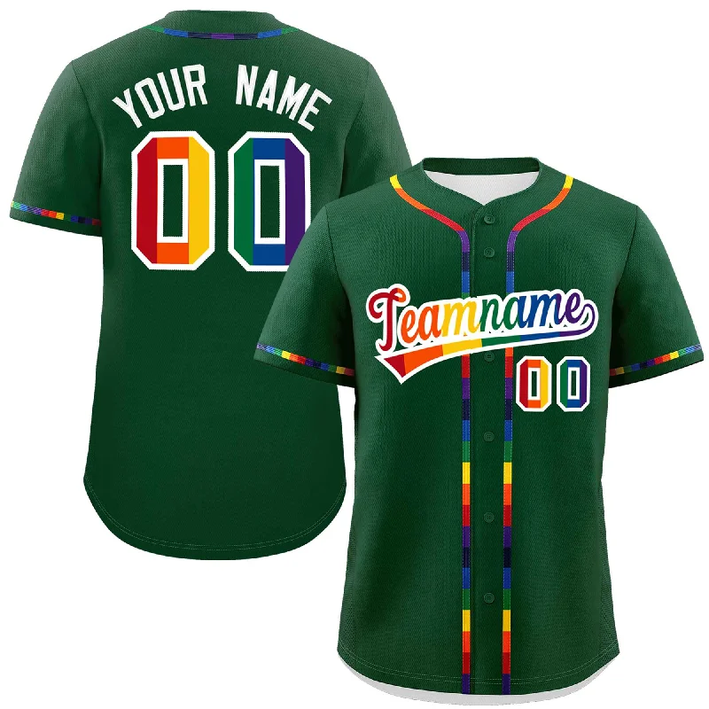 Baseball Jersey Esports-Custom Green LGBT Rainbow For Pride Month Classic Style Authentic Baseball Jersey