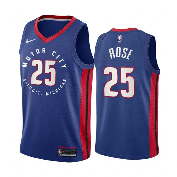 Basketball Jersey Playoff-Men's Detroit Pistons #25 Derrick Rose Navy Motor City Edition 2020-21 Stitched Basketball Jersey