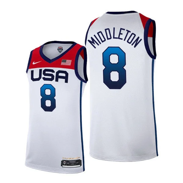 Basketball Jersey Hiking-Men's USA Basketball #8 Khris Middleton 2021 White Tokyo Olympics Stitched Home Basketball Jersey