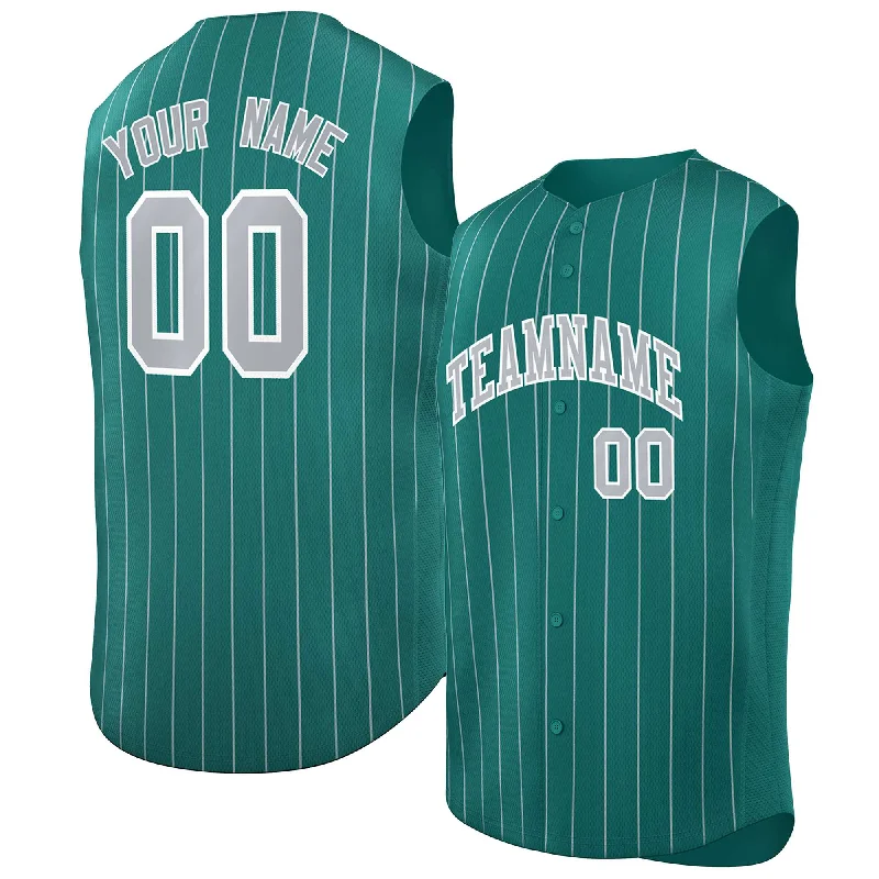 Baseball Jersey Soft-Custom Aqua Gray-White Sleeveless Stripe Fashion Baseball Jersey