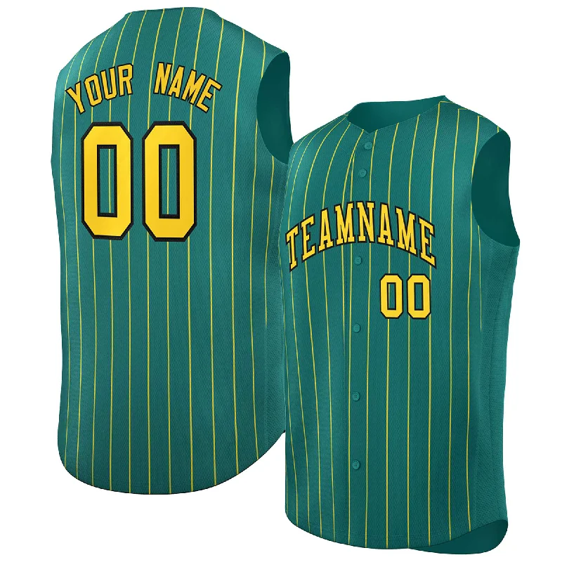 Baseball Jersey Quick-Dry-Custom Aqua Gold-Black Sleeveless Stripe Fashion Baseball Jersey