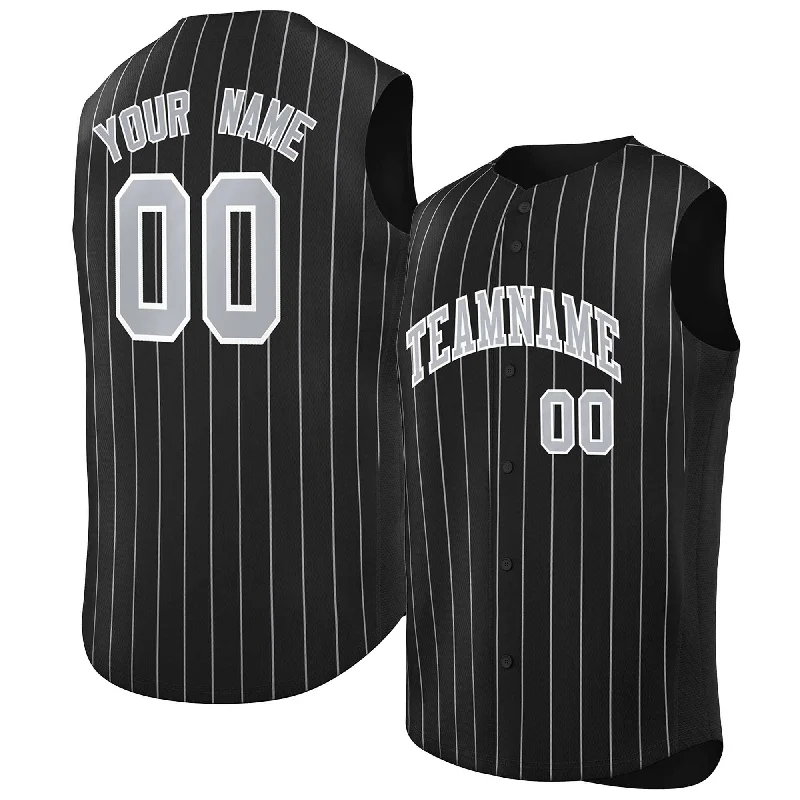 Baseball Jersey Short Sleeve-Custom Black Gray-White Sleeveless Stripe Fashion Baseball Jersey