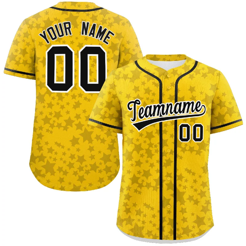 Baseball Jersey Polyester-Custom Gold Black Personalized Star Graffiti Pattern Authentic Baseball Jersey