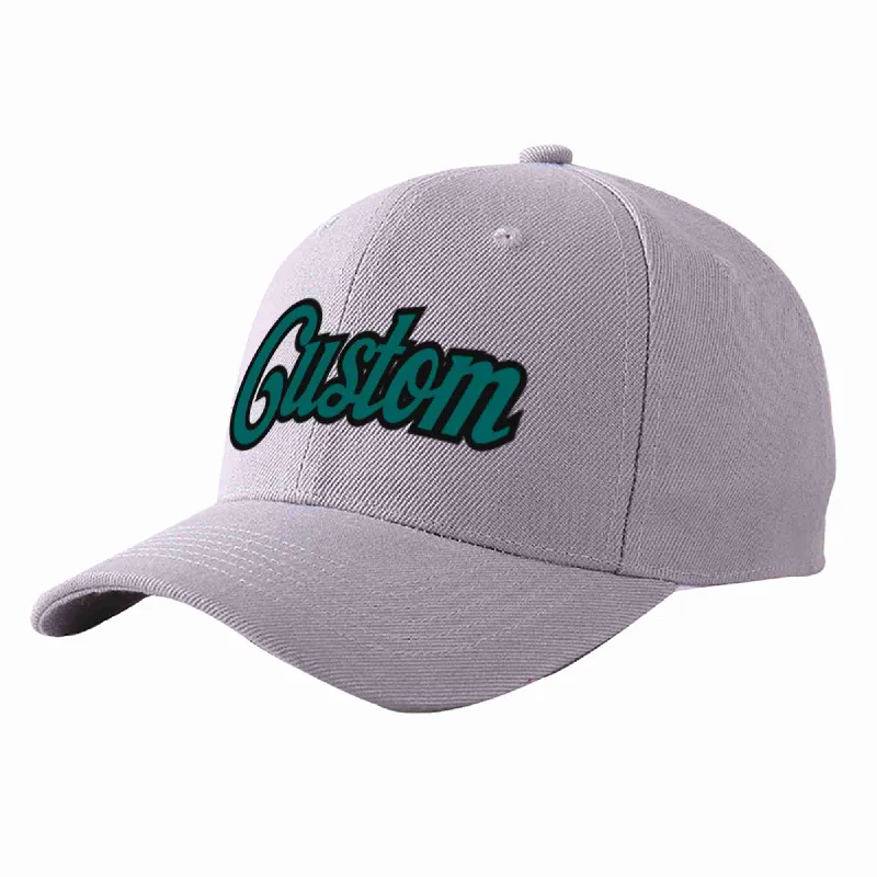 Baseball Cap Esports-Custom Gray Aqua-Black Curved Eaves Sport Baseball Cap Design for Men/Women/Youth