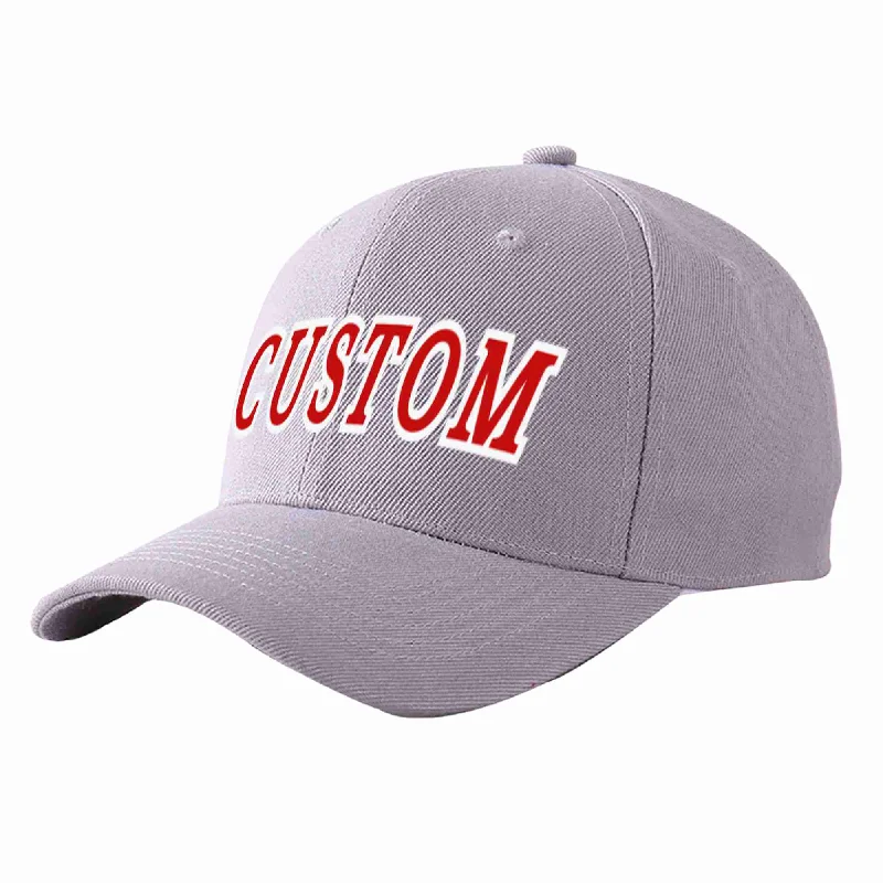 Baseball Cap Mesh-Custom Gray Red-White Curved Eaves Sport Baseball Cap Design for Men/Women/Youth