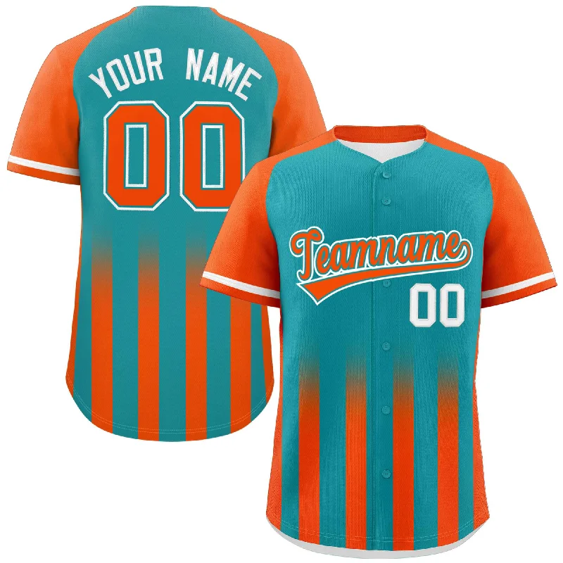 Baseball Jersey Camo-Custom Aqua Orange Raglan Sleeves Gradient Thick Stripe Authentic Baseball Jersey