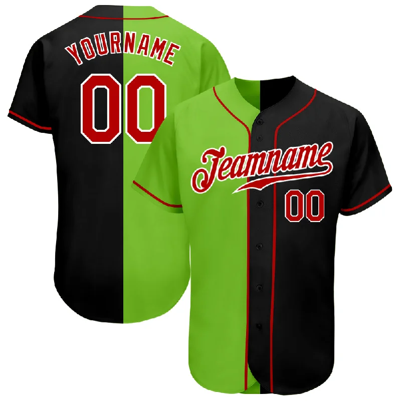 Baseball Jersey Performance-Custom Black Red-Neon Green Authentic Split Fashion Baseball Jersey