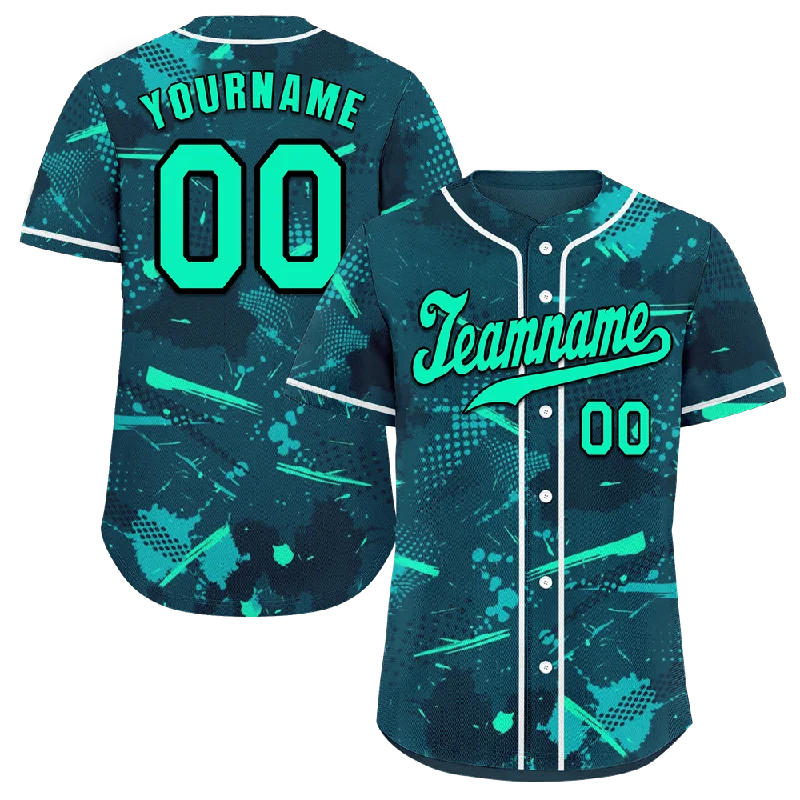 Baseball Jersey Little League-Custom Green Graffiti Pattern Green Authentic Baseball Jersey